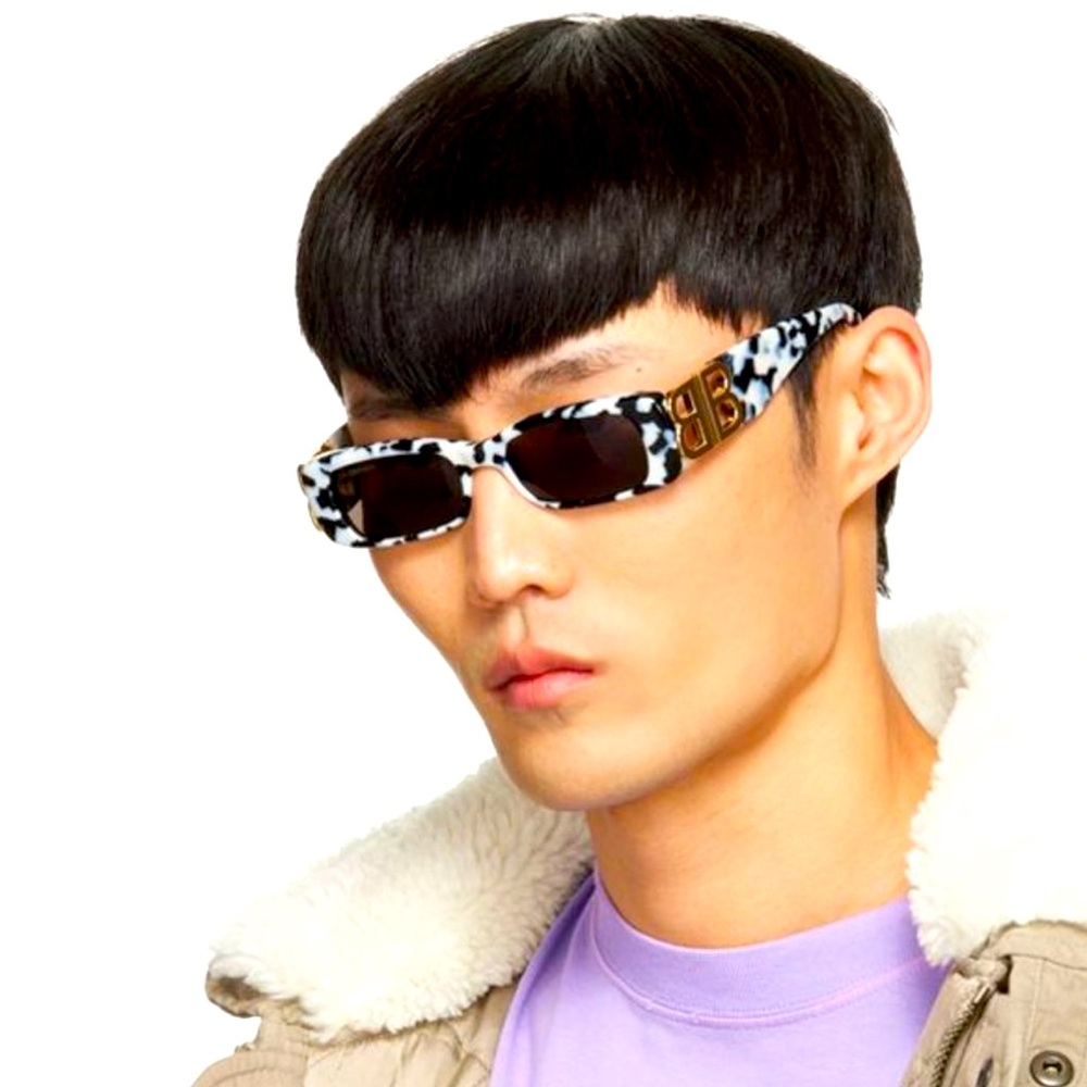 BALENCIAGA DYNASTY RECTANGLE SUNGLASSES IN WHITE HAVANA